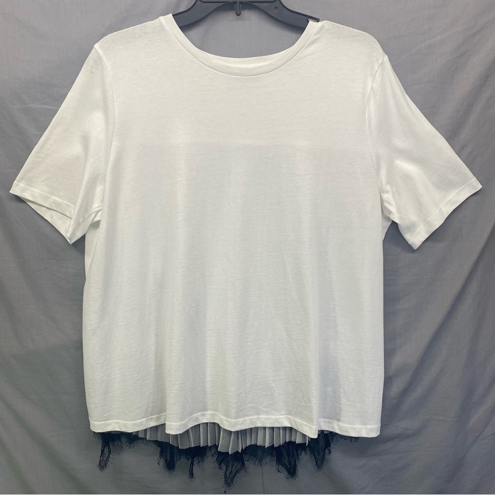 Zara Short Sleeve Top Sheer Lace Back White Women Size | L